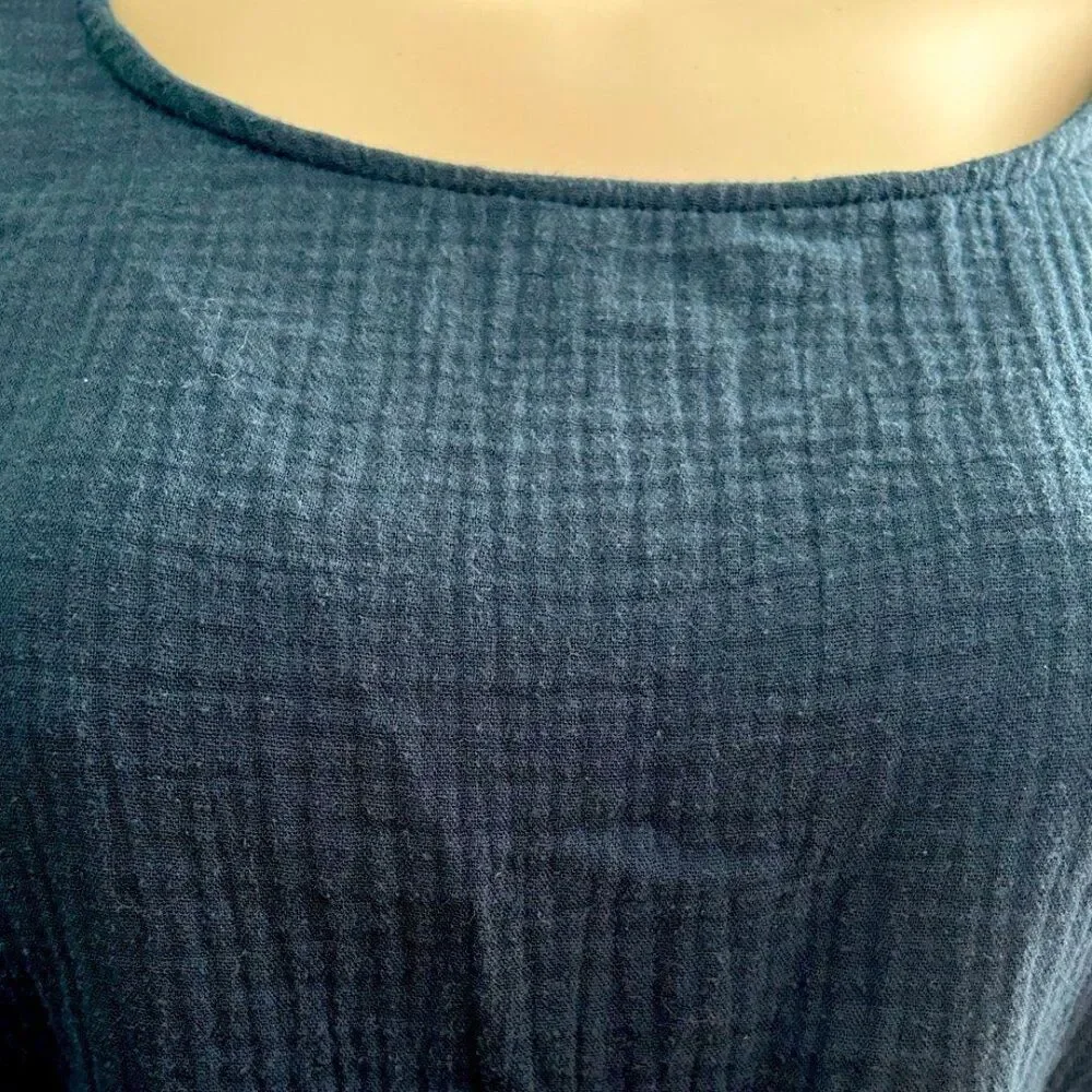 Hudson Gray Steel Blue 100% Cotton Raw Edge Long Bell Sleeve Top Size Large